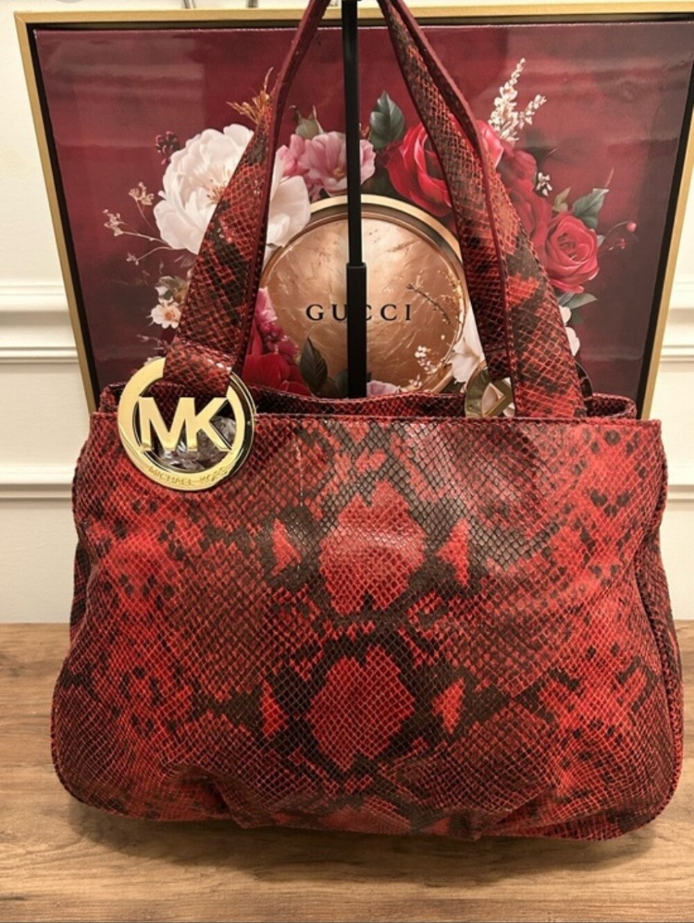 Michael Kors Red Snakeskin-Print Shoulder Bag - Picture 3 of 16